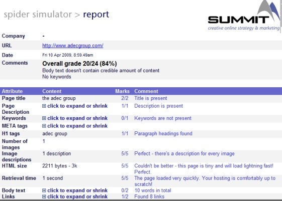 After Screenshot of Adec Search Engine Simulation
