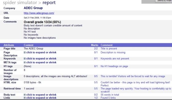 Before Screenshot of Adec Search Engine Simulation