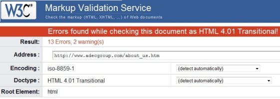 Before Screenshot of Adec About Page Validation