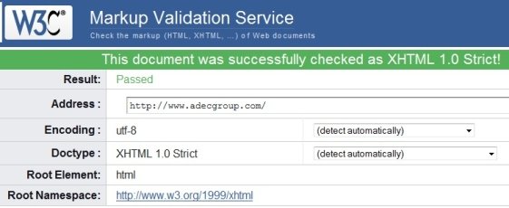 After Screenshot of Adec XHTML Homepage Validation