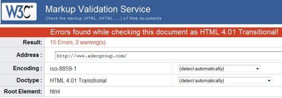 Before Screenshot of Adec XHTML Homepage Validation